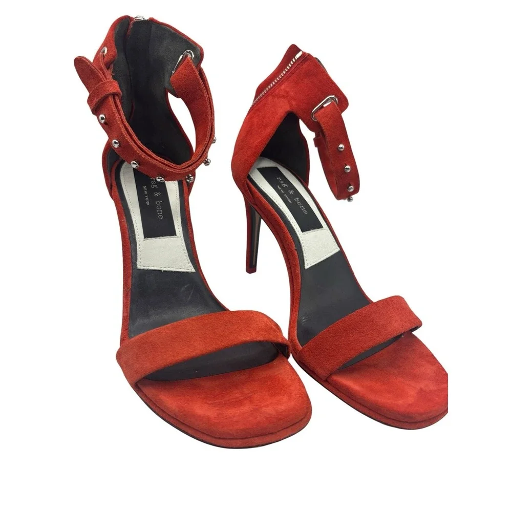Rag and Bone Tamira Studded Ankle Suede Burnt Red Heels Size 38